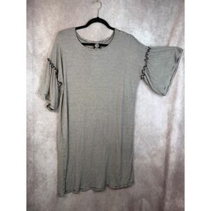 NWT Boboau Women's Striped Bell Sleeve Tunic Dress Size Medium White Black